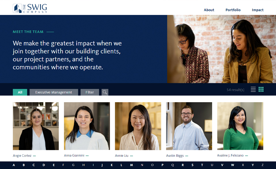 Screenshot of SwigCo.com's team page